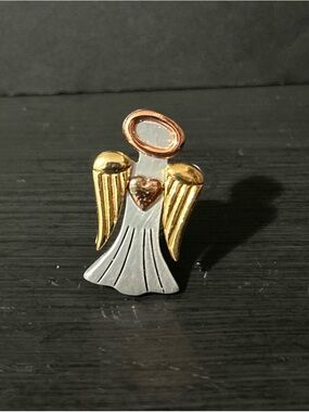 Avon Guardian Angel Pin Brooch or Pendant Tri-Color Wings Heart Halo Signed BW